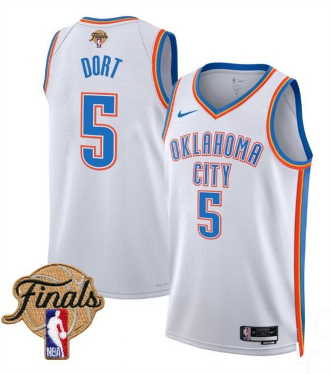 Men's White Oklahoma City Thunder #5 Luguentz Dort 2025 Association Edition Stitched Basketball Jersey